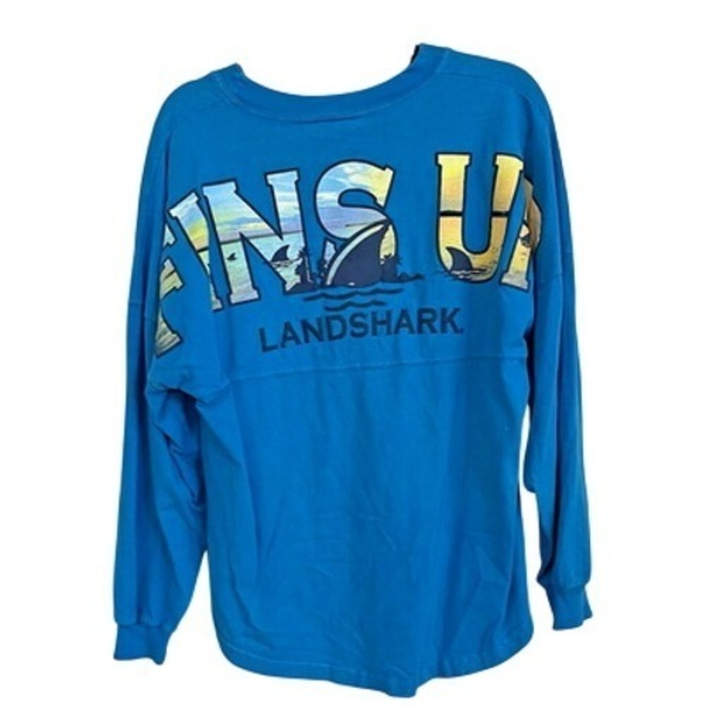 Spirit Jersey Long Sleeve T-Shirt Men's Small FINS UP Landshark Pool Blue Unisex